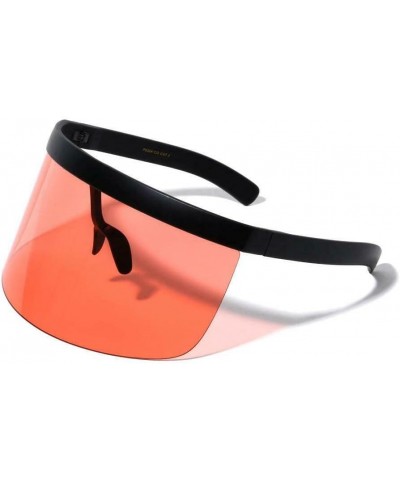 Flat Top Oversized XXL Shield Futuristic Wrap Around Face Visor Sunglasses Matte Black Frame Solid Red Lens $9.51 Shield