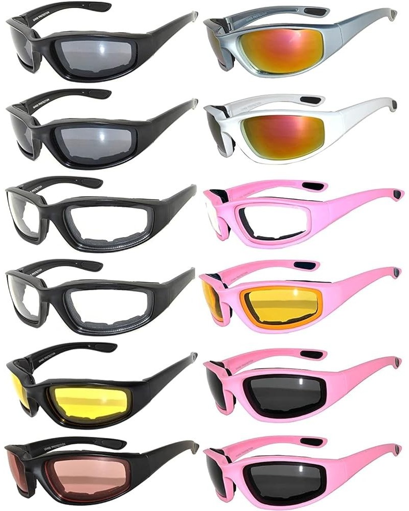 Wholesale of 12 Pairs Motorcycle Padded Foam Glasses Assorted Color Lens 1 Mix $21.41 Designer