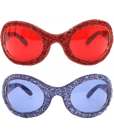 Oversized punk Diamond Sunglasses Women Men Bling Oval Y2K Sports Sun Glasses for Ladies 2000's Eyewear 2pcs-red&blue $10.18 ...