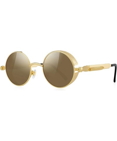 Gothic Steampunk Sunglasses for Women Men Round Lens Metal Frame S567 Gold Frame/Brown Mirror Lens $10.79 Goggle