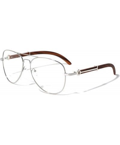 Classic Aviator Rim Clear Lens Wood Temple Sunglasses Silver Mid $10.95 Aviator