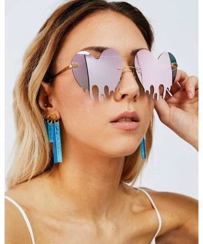 Melting Heart Sunglasses for Women Men Trendy Design Rimless Party Cute Prom Glasses Personality Fashion Fire Flame Shades (R...