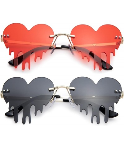 Melting Heart Sunglasses for Women Men Trendy Design Rimless Party Cute Prom Glasses Personality Fashion Fire Flame Shades (R...