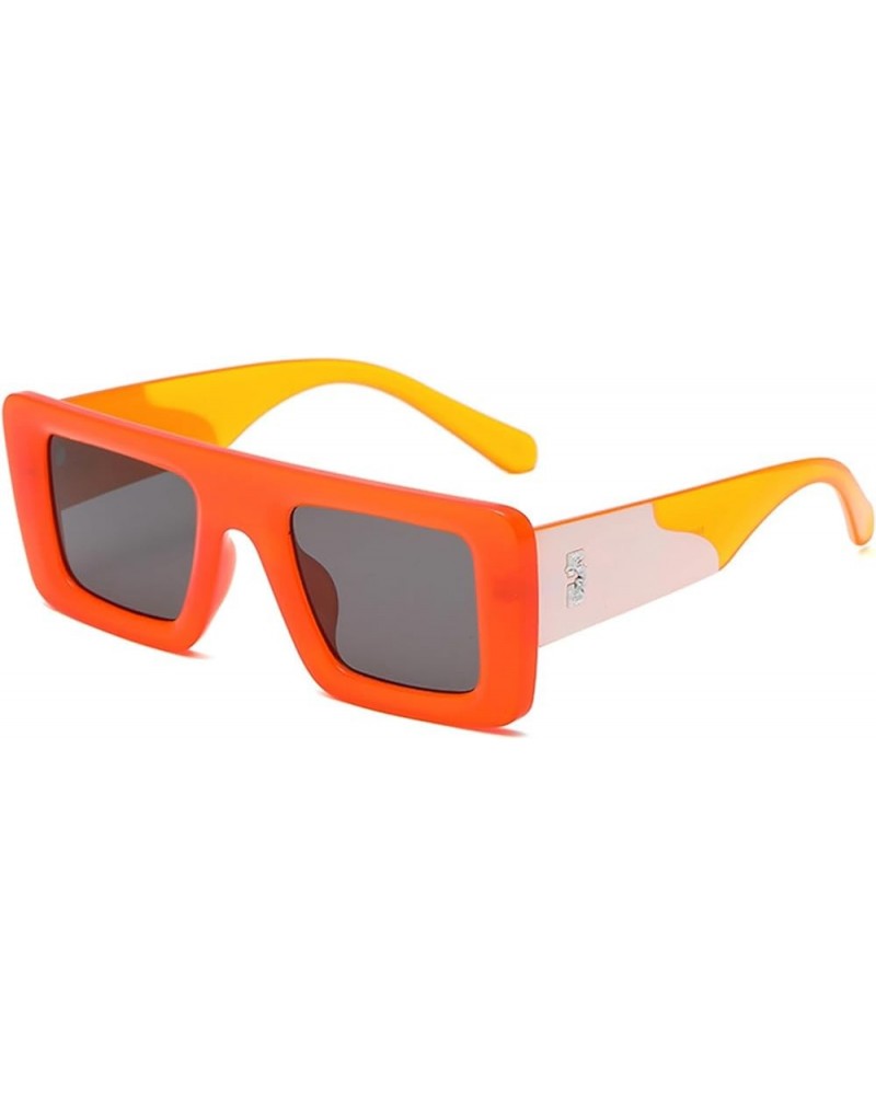 Rectangle Sunglasses for Women Men Trendy Retro Fashion UV 400 Protection Square Frame Sunglasses AM100 Orange/Grey $7.66 Square