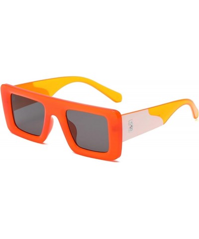 Rectangle Sunglasses for Women Men Trendy Retro Fashion UV 400 Protection Square Frame Sunglasses AM100 Orange/Grey $7.66 Square