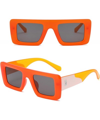 Rectangle Sunglasses for Women Men Trendy Retro Fashion UV 400 Protection Square Frame Sunglasses AM100 Orange/Grey $7.66 Square