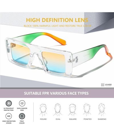 Rectangle Sunglasses for Women Men Trendy Retro Fashion UV 400 Protection Square Frame Sunglasses AM100 Orange/Grey $7.66 Square