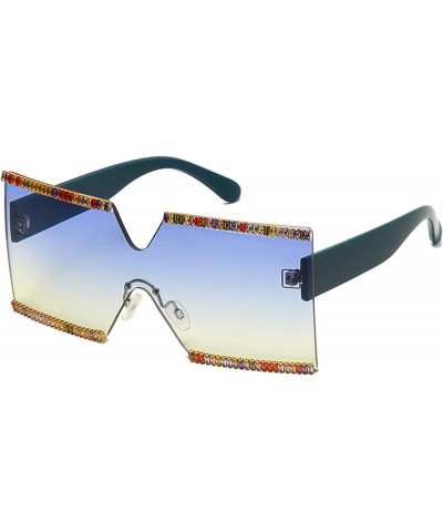 Rimless Colorful Diamond Sunglasses Women Gradient Candy Oversized Rhinestone Sun Glasses 3pack-black&brown&blue $9.64 Oversized