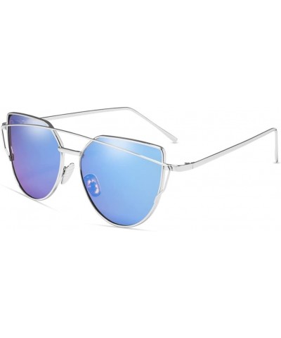 Cat Eye Sunglasses Women Vintage Metal Reflective Glasses C11 Silver Blue As Picture $14.53 Cat Eye