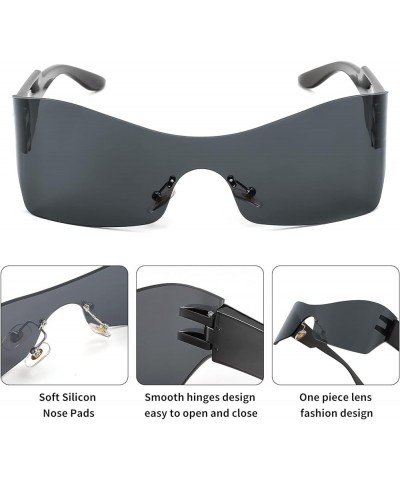 Fashion Rimless Futuristic Wrap Around Sunglasses Women Men punk Visor Sunglasses B2329 001 Black| Grey Lens $10.50 Rimless