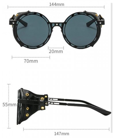 Metal Punk Sunglasses for Women Men Fashion Round Sunglasses with Leather Side Glasses UV Protection gray $10.06 Round