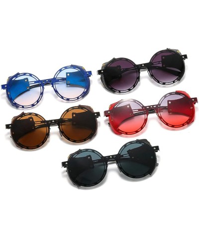 Metal Punk Sunglasses for Women Men Fashion Round Sunglasses with Leather Side Glasses UV Protection gray $10.06 Round