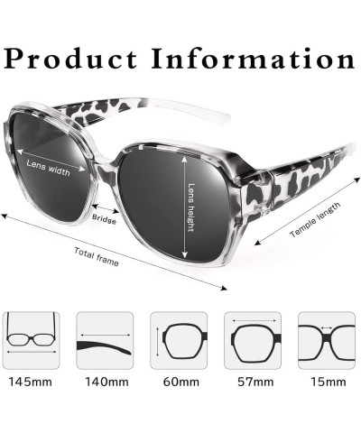 Square Oversized Polarized Fit Over Sunglasses Over Glasses with Lightweight Large Frame for Woman Man F02-grey Leopard-15 Bl...