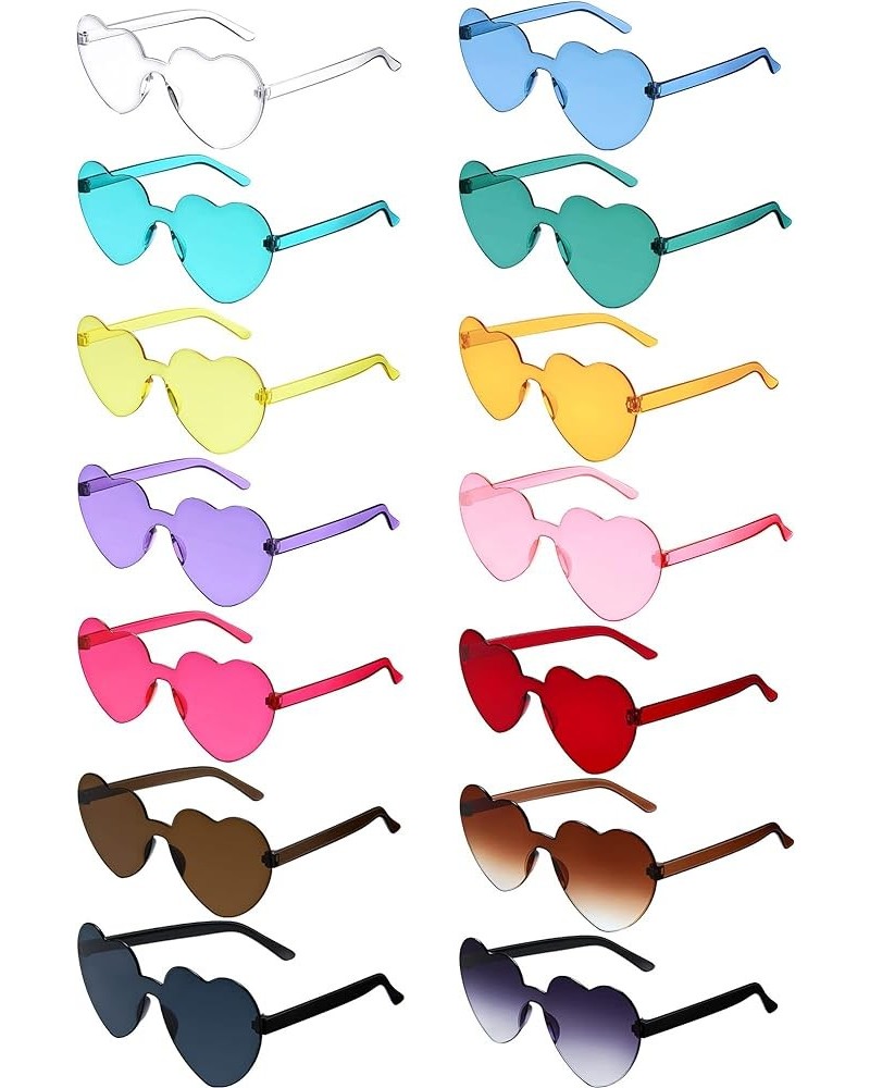 42 Pairs Heart Shaped Sunglasses Bulk Candy Color Rimless Transparent Frameless Glasses for Women Summer Party Favor 14 Color...