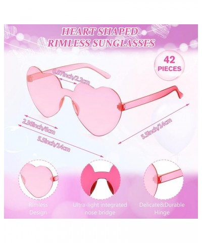 42 Pairs Heart Shaped Sunglasses Bulk Candy Color Rimless Transparent Frameless Glasses for Women Summer Party Favor 14 Color...