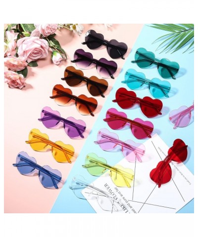 42 Pairs Heart Shaped Sunglasses Bulk Candy Color Rimless Transparent Frameless Glasses for Women Summer Party Favor 14 Color...