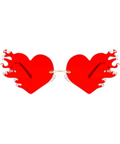 Fashion Unique Love Heart Flame Shape Women Sunglasses UV400 Retro Rimless Men Sun Glasses Red $9.32 Rimless