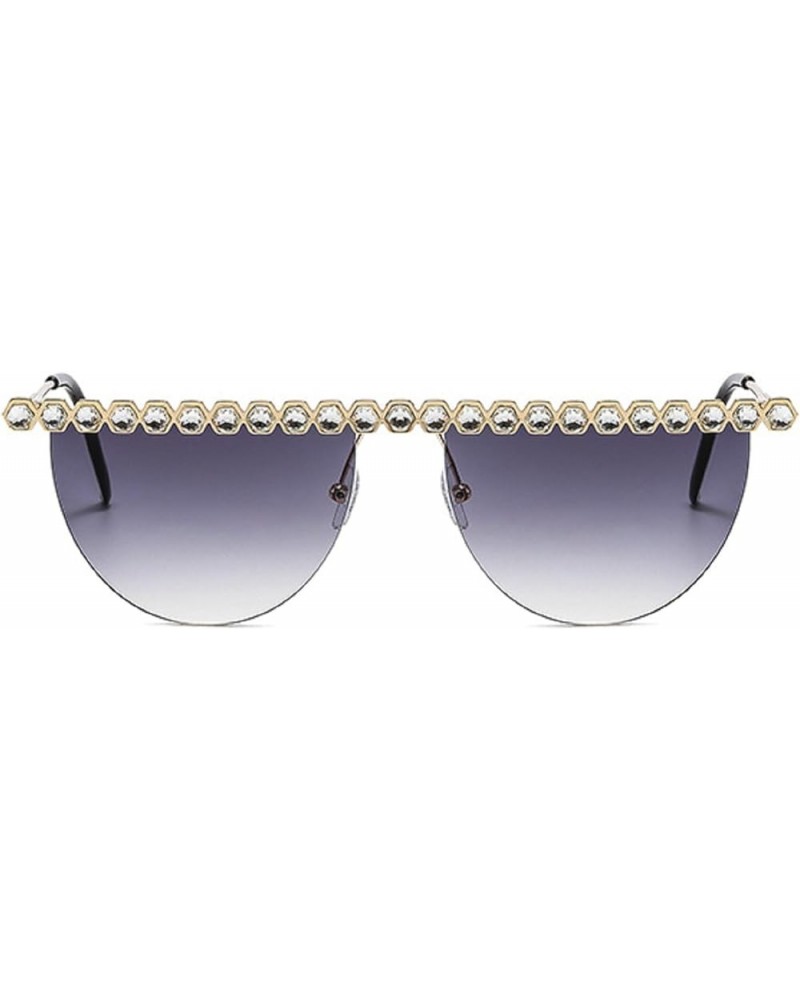 Unique Half Round Diamond Sunglasses For Women Cute Rimless Rhinestone Sun Glasses Ladies Trendy Party Eyewear Gray $9.14 Rim...