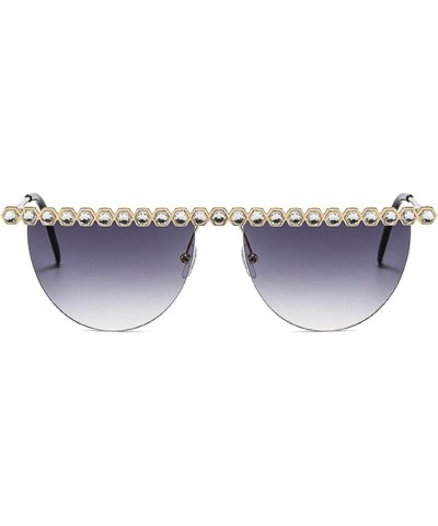 Unique Half Round Diamond Sunglasses For Women Cute Rimless Rhinestone Sun Glasses Ladies Trendy Party Eyewear Gray $9.14 Rim...