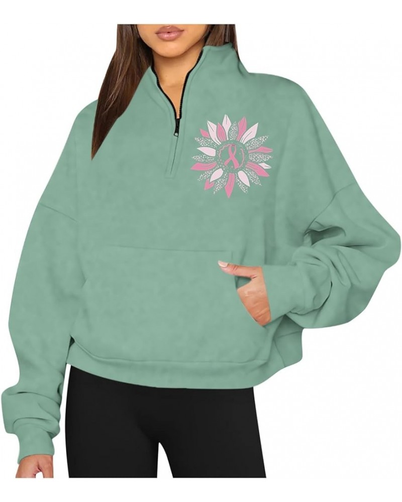 Half Zip Oversized Sweatshirt for Women Fleece Lined Hoodie Breast Cancer Awareness Trendy Fall Teen Girls Pullover Sky Blue ...