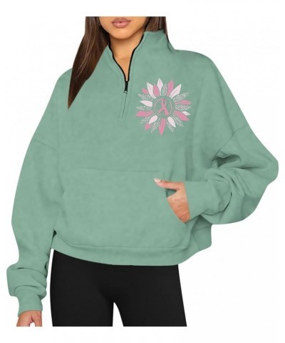 Half Zip Oversized Sweatshirt for Women Fleece Lined Hoodie Breast Cancer Awareness Trendy Fall Teen Girls Pullover Sky Blue ...