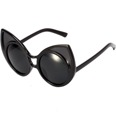 LerBen Fashion Men Women Retro Round Circle Cat Eyes Ears UV400 Sunglasses Black Black $11.96 Designer