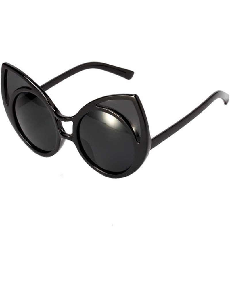 LerBen Fashion Men Women Retro Round Circle Cat Eyes Ears UV400 Sunglasses Black Black $11.96 Designer