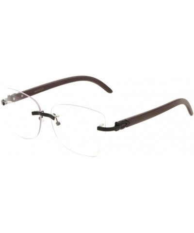 Debutante Womens Rimless Metal & Wood Eyeglasses/Clear Lens Sunglasses (Black & Dark Brown Wood Frame, Clear) $8.82 Aviator