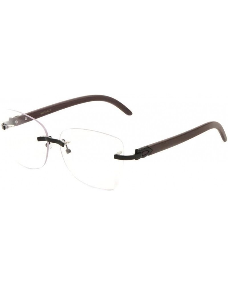 Debutante Womens Rimless Metal & Wood Eyeglasses/Clear Lens Sunglasses (Black & Dark Brown Wood Frame, Clear) $8.82 Aviator