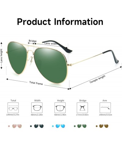 Trendy Aviator Sunglasse with Glass Lens for Women Men Oversized Square Metal Sun Glasse Anti Glare UV Protection 3025/Green/...