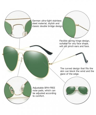 Trendy Aviator Sunglasse with Glass Lens for Women Men Oversized Square Metal Sun Glasse Anti Glare UV Protection 3025/Green/...