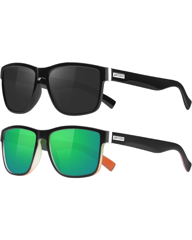 Vintage Polarized Sunglasses for Men and Women Driving Sun glasses 100% UV Protection 2pack Black+green $9.68 Square