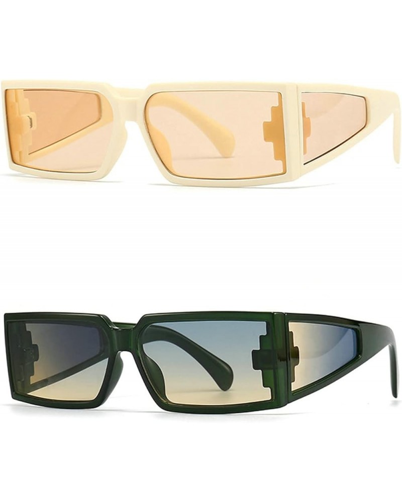 2pcs Vintage Punk 90s Rimless Sunglasses Fashion Square Y2K Party Glasses 2pcs Yellow&green $14.95 Rimless