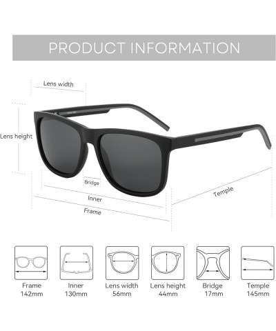 Men's Polarized Sunglasses - Lightweight TR90 Frame Square Mens Sunglasses UV400 Protection C05 Black Frame Grey Lens $13.33 ...