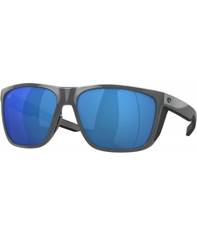 Men's FERG XL Rectangular Sunglasses Shiny Grey/Blue Mirrored Polarized-580p $52.64 Rectangular