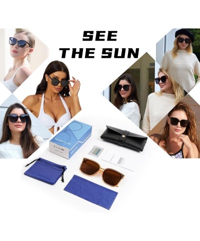 Trendy TAC Polarized Square Sunglasses for Women Men, Oversized Lightweight TR90 Frame UV400 Protection Transparent Tea/Tea L...