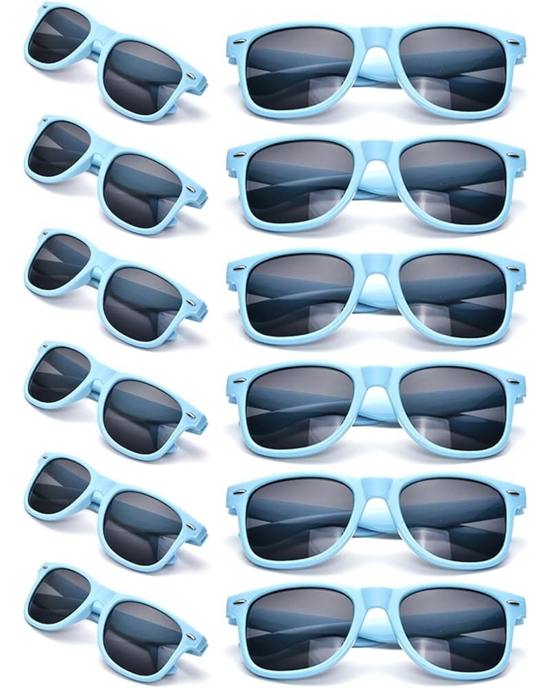 12 Pack Neon Colors Sunglasses Classic Retro Party Favors Sunglasses for Unisex Adult Light Sky Blue $9.68 Goggle