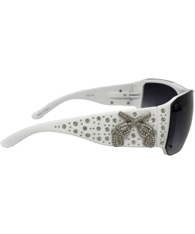 Crossed Pistol Rhinestone Sunglasses White $26.54 Rectangular