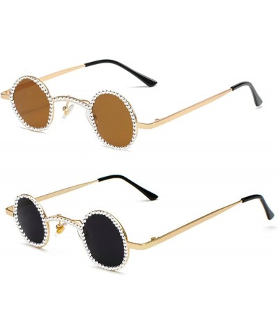 Fashion Vintage Diamond round punk Sunglasses Women Small Frame Crystal Sun Glasses Colorful Rhinestone Shades 2pcs-blackbrow...