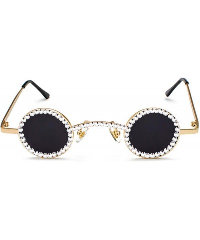 Fashion Vintage Diamond round punk Sunglasses Women Small Frame Crystal Sun Glasses Colorful Rhinestone Shades 2pcs-blackbrow...