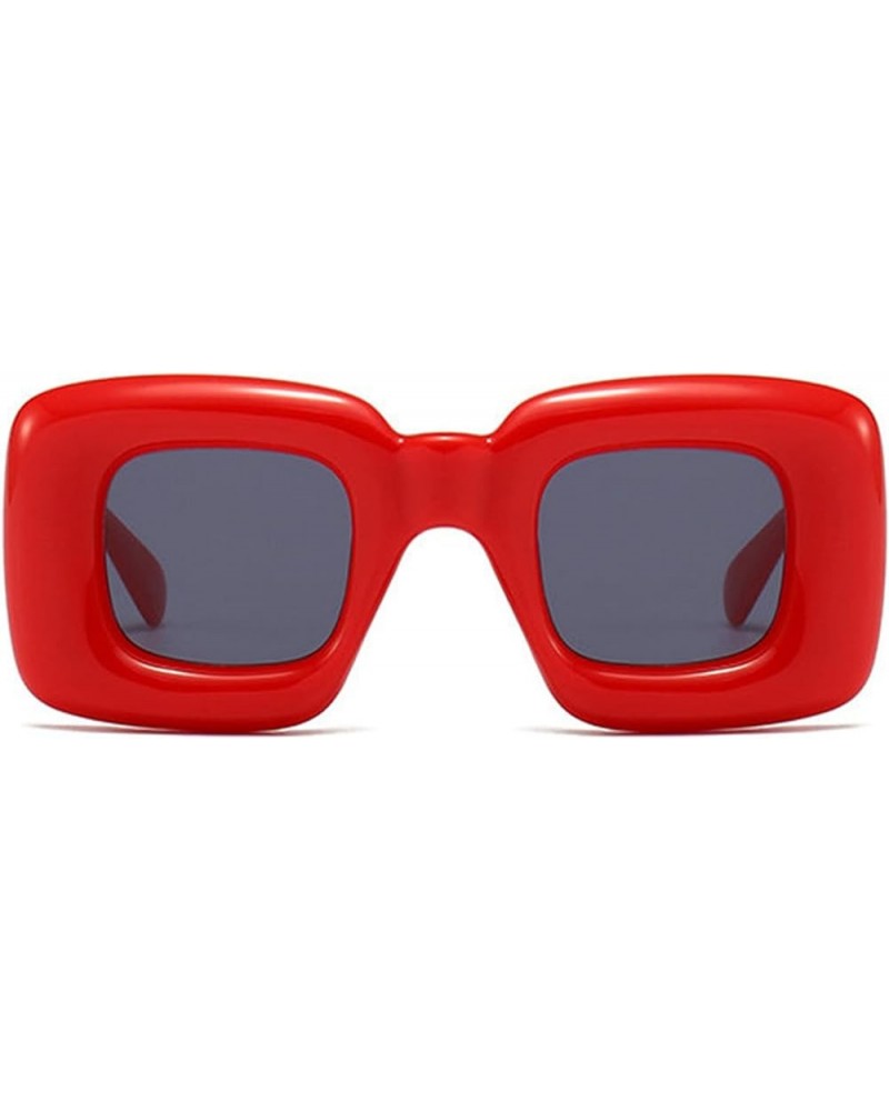 Y2K Candy Color Women Futuristic Sunglasses Fashionr Unique Thick Frame Men Punk Trending Sun Glasses Red $10.27 Designer