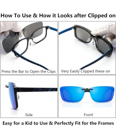 Kids Junior Clip On Sunglasses Polarized for Prescription Glasses Non Flip Up Blue Mirrored 57*42 mm $11.87 Rimless