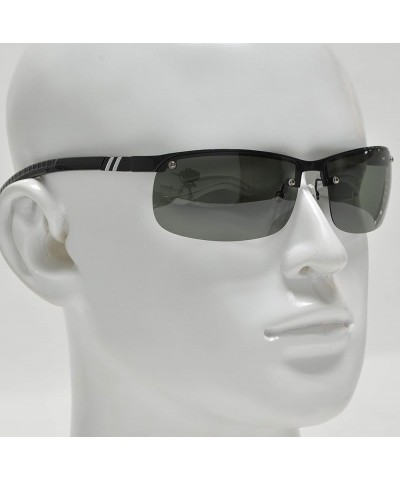 Polarized Oversized Semi Rimless Sports Sunglasses with Spring Hinge for Men Black + Polarized G15 Green $10.00 Sport