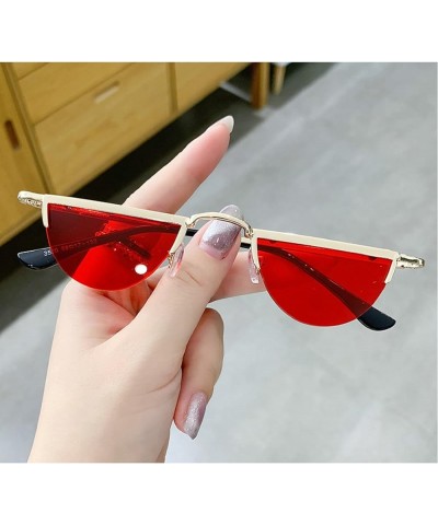 Unique Semi-Round Sunglasses Women Fashion Rimless Clear Ocean Lens Shades UV400 Men Blue Yellow Hip Hop Sun Glasses Red $9.6...