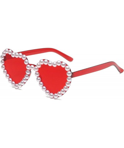 Vintage Jelly Color Bling Pearl Sunglasses Men Fashion Rhinestones Heart Shape Sunglasses Women 2pack Grey+red $9.47 Heart