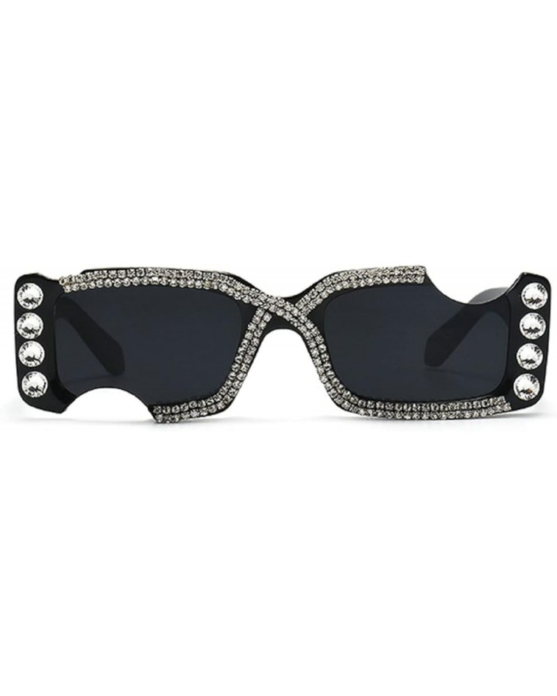 Retro Rectangular Rhinestone Sunglasses for Women Cute Trendy Ladies bling Jeweled Crystal Diamond Sun Glasses Black $9.40 De...