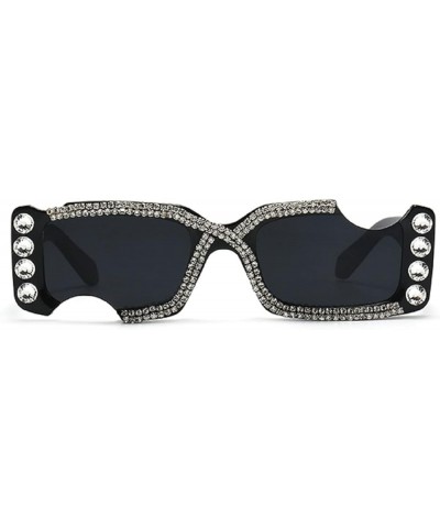 Retro Rectangular Rhinestone Sunglasses for Women Cute Trendy Ladies bling Jeweled Crystal Diamond Sun Glasses Black $9.40 De...