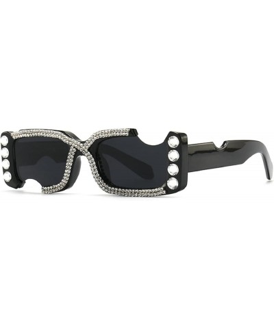 Retro Rectangular Rhinestone Sunglasses for Women Cute Trendy Ladies bling Jeweled Crystal Diamond Sun Glasses Black $9.40 De...