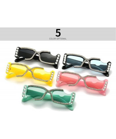 Retro Rectangular Rhinestone Sunglasses for Women Cute Trendy Ladies bling Jeweled Crystal Diamond Sun Glasses Black $9.40 De...