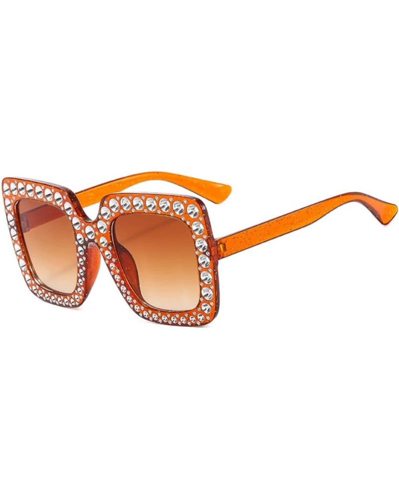 Oversized Crystal Sunglasses for Women Square Thick Frame Bling Rhinestone Elton John Sparkling Glasses Tea $7.53 Designer